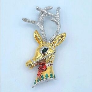 Butler Christmas Reindeer 2005 Brooch Goldtone Silvertone Collector Pin #1161
